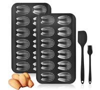 Astralong Lot de 2 Moules à Madeleines en Acier au Carbone Anti-adhésif - 12 Moules à Plateau Madeline Robustes en Forme de Coquillage Plaque Moule Gâteau pour Cuisine avec Brosse Spatule en Silicone