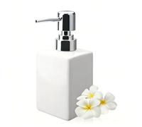 AstraLoom Distributeur de savon carré en céramique de 320 ml avec tête de pompe en plastique pour shampooing/lait de bain/savon liquide pour salle de bain cuisine (blanc)