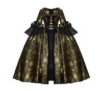 ASTRICOS Robe Historique dorée et Noire du XVIIIe siècle, Costume Rococo de Marie-Antoinette, Robe de Bal, Robe Coloniale de Dame d'Élisabeth (Noir, L)