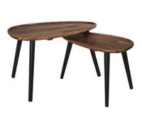 ASTRID - Lot de 2 tables basses ovales gigogne en acacia teinté noyer -