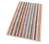 ASTRID Tapis de salle de bain, Accessoire Salle de Bain, Tapis de Douche en pur coton doux lavable à rayures 55 x 90 beige (B)