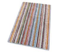ASTRID Tapis de salle de bain, Accessoires Salle de Bain, en pur coton doux lavable à rayures 55 x 90 gris (G)