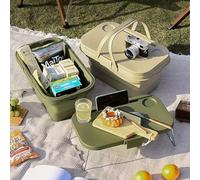 Astrivae Panier Pique-nique 2-en-1 Pliable - Glacière/Table avec Porte-Téléphone & Housse Imperméable | Organisation Parfaite pour Plage, Camping et Jardins (20L)