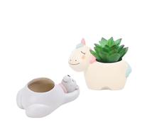 Astrivae Pots à Plantes Miniatures Zoo Féerique (Lot de 2) - Ours Polaire & Licorne en Résine avec Trou de Drainage - Cadeaux Éco-Responsables pour Amoureux des Plantes