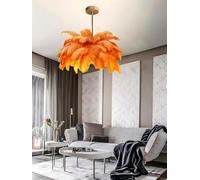 AstrizLamp Suspension Plume Orange 100cm Naturelles Plumes Abat-jour Lumière Créative 3 Températures de Couleur G9 Projecteur, LED Lustre Plume Luxe pour Chambre, Salon ou Restaurant