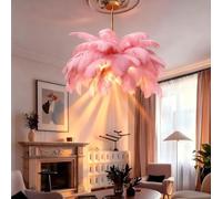 AstrizLamp Suspension Plume Rose 100cm Naturelles Plumes Abat-jour Lumière Créative 3 Températures de Couleur G9 Projecteur, LED Lustre Plume Luxe pour Chambre, Salon ou Restaurant