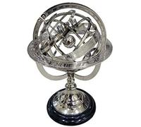 Astrolabe nautique et de collection - Sphère armillaire en argent sur base en bois (argent, 25,4 x 25,4 cm)
