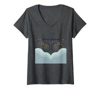 Astrologie de l'art du Zodiaque céleste de la Saison des Gémeaux T-Shirt avec Col en V, Femme, Chiné Foncé, XXL