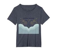 Astrologie de l'art du Zodiaque céleste de la Saison des Gémeaux T-Shirt, Femme Grandes Tailles, Bleu Chiné, 2X
