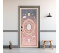 Astrologie des Étoiles 3D Sticker Porte Soleil Lune Étoiles Autocollant Porte Univers Mystérieux Stickers Muraux Auto-adhésif Poster de Porte PVC Imperméable Amovible Papier Peint 90x200cm