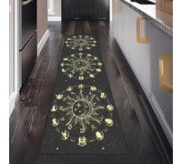 Astrologie Noire et Or Tendance Tapis de Cuisine Devant Evier Antidérapant Lavable 60 x 180 cm, Douze Signes du Zodiaque Tapis de Passage Interieur Entrée pour Salon Bureau Chambre à Coucher