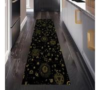 Astrologie Noire et Or Tendance Tapis de Passage 50 x 280 cm, Motif des Douze Signes du Zodiaque Tapis Cuisine Antidérapant Lavable, Carpet Interieur pour Chambre à Coucher Descente de lit Entree