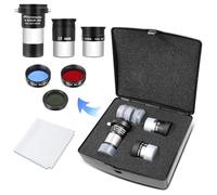 Astromania Kit d'accessoires pour télescope pour débutants, entièrement revêtus 6 mm Plossl 15 mm, lentille de Barlow 2X avec Filetage T, Filtre Lunaire 25 et 82A et étui de Transport Robuste