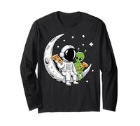 Astronaut and Alien Eating Pizza on The Moon Manche Longue