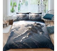 Astronaut floating Linge de Lit 3 Pièces 3D Imprimée Microfibre Hypoallergique Space exploration Ensemble De Literie avec 2 Taies d'oreiller Hypoallergique for Chambre à Coucher Single（140x200cm）