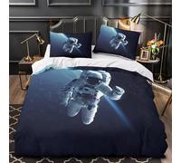 Astronaut in Space Linge de Lit 3D Imprimée Microfibre Résistante 3 Pièces 2xTaies Super Douce Space Exploration Theme Parure de Lit Hypoallergique Résistante for Fille Super king（260x220cm）