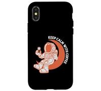 Astronaut Keep Calm with Coffee Astronaut Funny Coffee Lover Coque pour iPhone X/XS