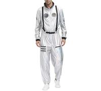 Astronaut Kostüm Herren Silber Astronautenkostüm Erwachsene Astronautenoverall Astronauten Kostüm Overall Unisex Weltall Kostüm für Damen Raumfahrer Costume Spaceman Kostüm Outfit Halloween S-XL