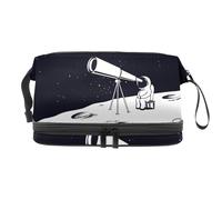 Astronaut Observe by Telescope on The Moon Trousse à cosmétiques double couche pour femmes et filles, trousse de toilette de voyage, trousse de maquillage pratique avec compartiment à brosse,