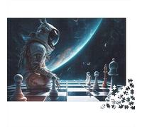 Astronaut Playing Chess 100% Recycled Cardboard Space Chess 1000Pc Jigsaw Adult Jigsaws Classic Educational Games 52x38cm/1000pcs