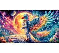 Astronaut-Playing-Guitar-on-The-Moon Puzzle pour Adultes 1000 pièces Papier recy eau Puzzle de décoration Stimulant pour détente et décoration Murale Idée Cadeau Parfaite 38x52/1000 pièces