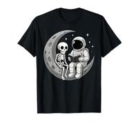 Astronaut Reading Book to Skeleton Moon Space Women Kids Men T-Shirt