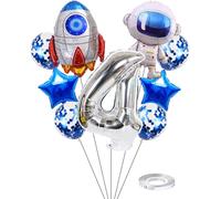 Astronaut Rocket 4 Years Birthday Balloons Jumbo Spaceman Birthday Balloons Out Of Space Theme Foil Balloons Silver 4 Helium Balloon Baby Shower Birthday Party For Kids