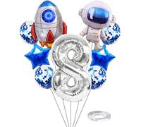 Astronaut Rocket 8 Years Birthday Balloons Jumbo Spaceman Birthday Balloons Out Of Space Theme Foil Balloons Silver 8 Helium Balloon Baby Shower Birthday Party For Kids
