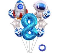 Astronaut Rocket 8 Years Birthday Balloons Jumbo Spaceman Birthday Balloons Out Of Space Theme Foil Balloons Blue 8 Helium Balloon Baby Shower Birthday Party For Kids