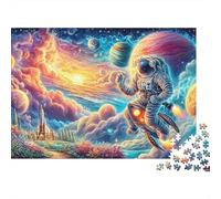 Astronaut & Vortex Puzzle 1000 pièces Adultes Astronaute Fusée Surfant Nuages cosmiques Qualité supérieure Haute qualité épaisse Robuste vibrante stimulante Jeu Famille 52x38cm/1000pcs
