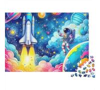 Astronaute 1000 pièces Puzzle Loisir pour Adultes, Lancement de Navette Spatiale avec Astronaute et planètes, épais Robuste Haute qualité Difficile Anti-Stress 38x26cm/1000pcs
