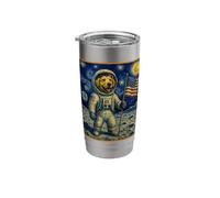 Astronaute américain Golden Retriever Moon Landing Space Art Gobelet isotherme en acier inoxydable double paroi