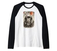 Astronaute Amusant pour Chat prenant des Selfies, Amoureux des Chatons Sumi-e Manche Raglan
