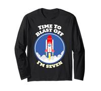 Astronaute Anniversaire 7 Years Old Boys Time to Blast Off I'm 7 Manche Longue