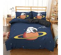 Astronaute Bleu Bedding Housse de Couette 140x200 cm avec Fermeture Éclair - Sets de Housse Couette en Microfibre + 2 Taie d'oreiller 65x65 cm