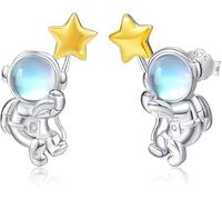 Astronaute Boucles d'Oreilles s925 Argent Sterling Pierre De Lune Galaxie Bijoux Femme Cadeau