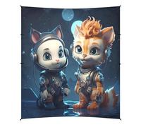 Astronaute Chat Art Galaxie Cool Tente de Plage Abri Solaire pour Camping,Installation Facile,Portable avec Sacs de Sable pour Pêche Pique-Nique Plein Air