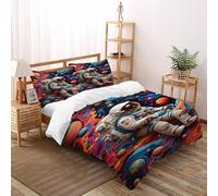 Astronaute Cosmos Parure De Lit Super King（260x220cm） Adulte Enfant Art,Housse De Couette en Microfibre,Ensemble De Literie avec 1 Housse De Couette + 2 Taies d'oreiller