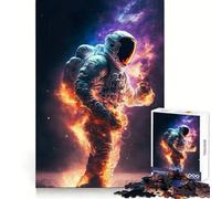 Astronaute dans l'espace Flammes Puzzle 1000 pièces Stimulation cérébrale Loisirs et Plaisir Fermeture sécurisée Cadeau d'anniversaire (38x26cm)