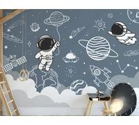 Astronaute De Bande Dessinée Planète Nuages Fusée Papier Peint 3D Installation Facile Intissé Tapisserie Bureau Salon Canapé Chambre Décoration Murale-400cm×280cm