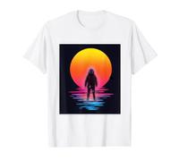Astronaute du Coucher du Soleil T-Shirt Graphique avec Valeur, Homme, Blanc, S
