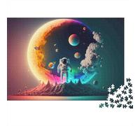 Astronaute en Fantaisie Spatiale Robust Puzzle 1000 pièces pour Adultes Astronaute Planètes Espace Nébuleuse Premium Épais Haute Qualité Vibrant Défiant Relaxation Antistress Jeu 52x38cm/1000pcs