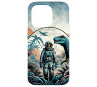 Astronaute exporing Planet in Dinosaur Era Trippy Fantasy années 60 Coque pour iPhone 15 Pro
