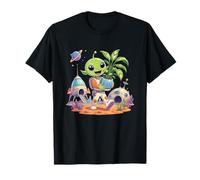Astronaute Extraterrestre Vert Kawaii avec Plante d'intérieur sur la planète T-Shirt
