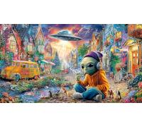 Astronaute-Floating-Between-Towns-in-Space Puzzle pour Adultes - 1000 Pièces en Carton Recyclé pour la Décoration 38x52cm/1000pcs