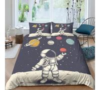 astronaute Housse De Couette，Convient Pour Enfants Filles Adulte，Confortable Et Facile À Entretenir Espace et cosmos Parure，3Pcs Microfibre Duvet Cover，Réversible Taie D'oreiller Drap double 200x200cm