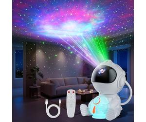 Astronaute Projecteur, LED Projecteur Ciel Etoile avec 8 Modes Nébuleuses & 5 Modes de Luminosité et de Vitesse, 2 Modes Étoiles, Projecteur Galaxie Veilleuse Fusée pour Adultes et Enfants
