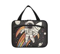 Astronaute Rainbow Planet Kit de voyage à suspendre pour homme avec crochet, organiseur de toilette chic pour accessoires indispensables de salle de bain, taille L