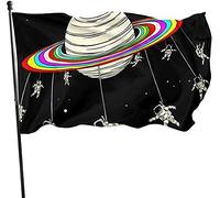 Astronaute saisonnier autour du drapeau de jardin de planète, décorations de drapeau de cour de 3 x 5 pi pour la maison extérieure