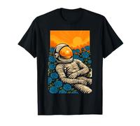 Astronaute se Relaxant Parmi Les Roses Bleues et Le Coucher du Soleil T-Shirt